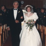 Charlie and Anna, walking the aisle, 1990