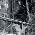 Building bridge to A Frame, Sitka, fall of 1967