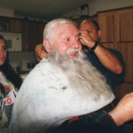 Getting haircut, Christmas, 1999